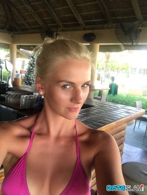 18 year old girl Barbie Bree strips to pink leg warmers in her bedroom